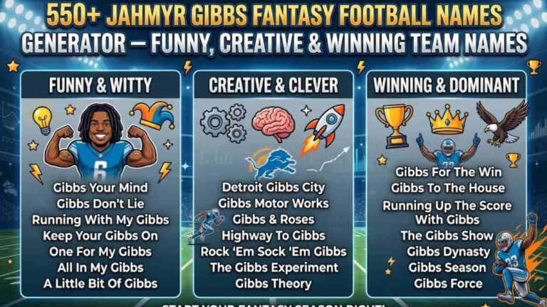 550+ Jahmyr Gibbs Fantasy Names Generator – Funny, Creative & Winning Team Names