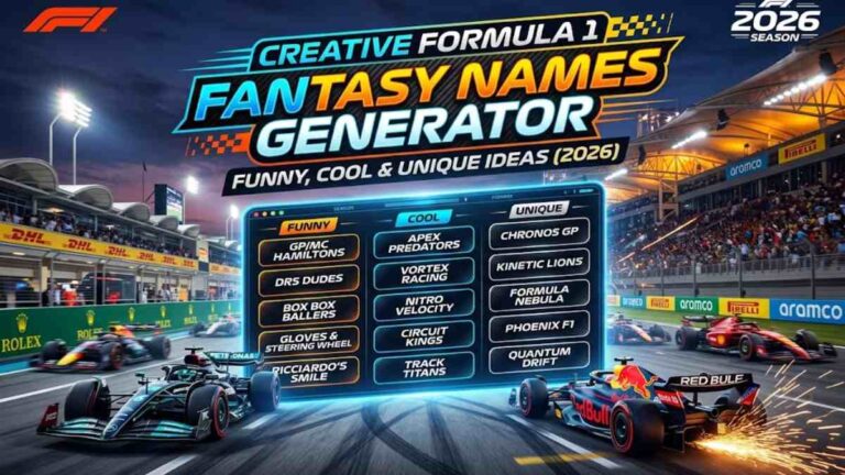 663+ Creative Formula 1 Fantasy Names Generator – Funny, Cool & Unique Ideas (2026)