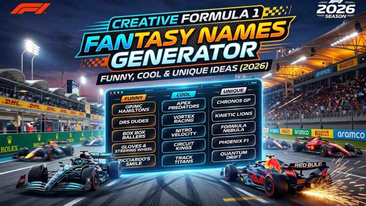 663+ Creative Formula 1 Fantasy Names Generator – Funny, Cool & Unique Ideas (2026)
